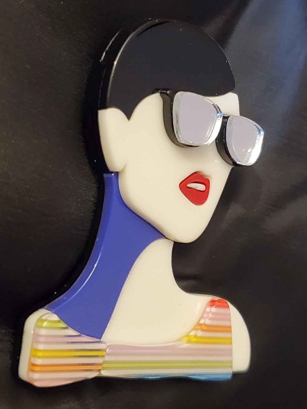 Stylish Abstract Woman Brooch in Black, White, Red & Blue